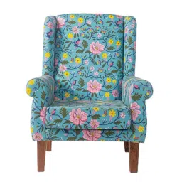 Chumbak Spring Bloom Paisley Teal Sheesham Wood Begum Wing Chair-31