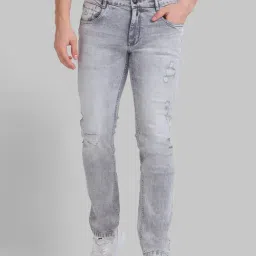 Parx Light Grey Tapered Fit Distressed Jeans-image-21