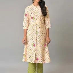 W Peach Floral Print A Line Kurta-image-45