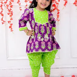 KID1 Girls Floral Printed Regular Pure Cotton Kurti with Dhoti Pants-image-46