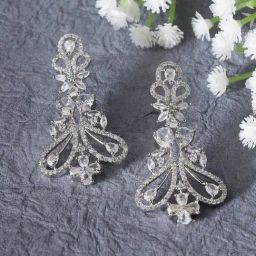 Zeneme Rhodium Plated White AD Studded Paisley Shaped Dangler Earrings-picture-43
