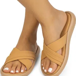 CORSICA Women Yellow & Tan Synthetic Leather Slip-On Open Toe Flats-picture-20