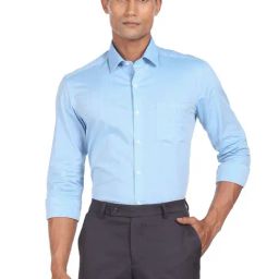 Arrow Aqua Cotton Slim Fit Self Pattern Shirt-image-18