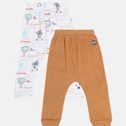 MINIKLUB Boys White & Brown Cotton Printed Full Sleeves Bottom-image-85