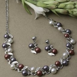 Zeneme Silver Plated Pearls Studded Jewellery Set-image-69