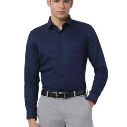 Peter England Navy Cotton Slim fit Geometric Shirt-image-85