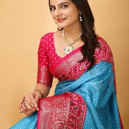 Anouk Rustic Bandhani Zari Silk Blend Patola Saree-53