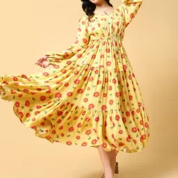 showoffff SHOWOFF Yellow & Pink Floral Print Midi Dress-picture-45