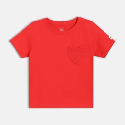MINIKLUB Girls Red Cotton Half Sleeves Knit Top-image-80