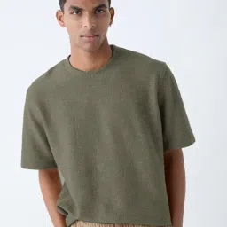 ETA by Westside Olive Self-Textured Relaxed-Fit Cotton-Blend T-Shirt-picture-19