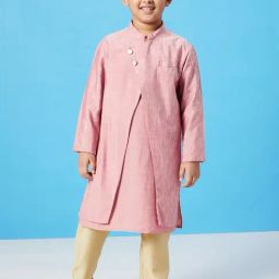 StyloBug Boys Peach Solid Kurta Set-image-76
