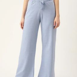 FEMEA Blue Cotton Blend Solid Trackpants-image-87