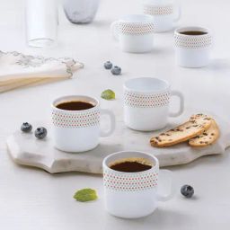 Larah by Borosil White Ceramic Tea & Coffee Mug - Set fo 6 100ml-12
