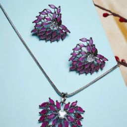 Panash Purple & Stone Studded Jewellery Set-image-1