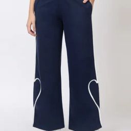 FEMEA Navy Cotton Regular Fit Striped Track Pants-image-70