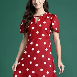 DressBerry Polka Dot Print Puff Sleeve A-Line Dress-image-84