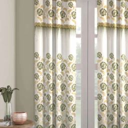 Romee White Jaquard Floral Curtains and Sheers-image-98