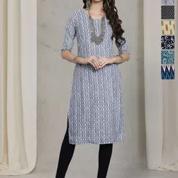 7Threads Women Ethnic Motifs Printed Thread Work Floral Crepe Kurta-image-77