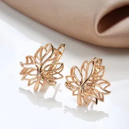 SHARLEEZ Stainless Steel Gold-Plated Floral Shaped Drop Earrings-picture-24