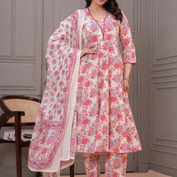 Meeranshi Women Floral Printed Cotton Kurta with Trousers & Dupatta-picture-31