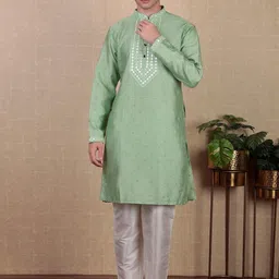 Koshin Floral Woven Design Long Sleeves Regular Mirror Work Jacquard Art Silk Kurta-picture-20