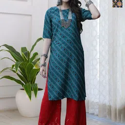 HERE&NOW Selection Of 2 Bandhani Printed Round Neck Straight Kurtas-image-74