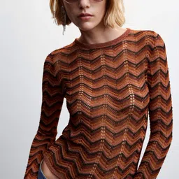 MANGO Open Knit Chevron Pullover-image-90