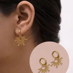 ARTKLIM Stainless Steel Gold-Plated Artificial Stones Studded Contemporary Drop Earrings-3
