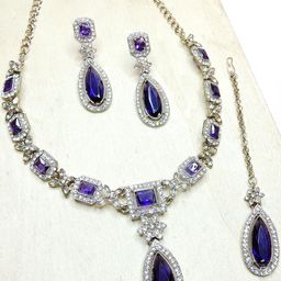 VATSALYA creation Alloy Gold- plated Purple Silver Jewellery Set-image-85