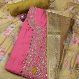 Meena Bazaar Embroidered Art Silk Unstitched Dress Material-image-67
