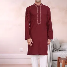 Moda Rapido Men Embroidered Regular Pure Cotton Kurta with Pyjamas-image-47