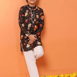 Sangria Boys Printed Mandarin Collar Neck Kurta Set-image-86
