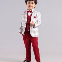 Babyhug Full Sleeves Checks Party Suit - Cream-image-36