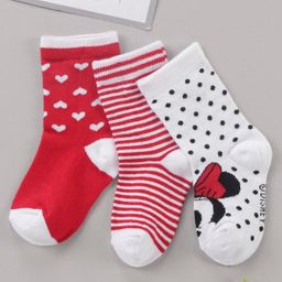 Cute Walk by Babyhug Ankle Length Antibacterial Socks Minnie Mouse & Stripes Design Pack Of 3 - Multicolor-image-60