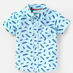 Babyoye 100% Cotton Woven Half Sleeves Feather Printed Shirt - Blue-image-65