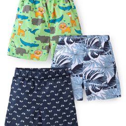 Babyhug Cotton Woven Regular Boxers Jungle Print Pack of 3 - Green & Blue-image-21