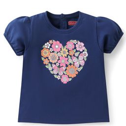 Babyhug Cotton Knit Half Sleeves Top Foral Graphics - Navy-picture-19