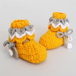 Woonie Crochet Frill Detailed With Tie Up Booties - Yellow-18