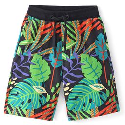 Pine Kids 100% Cotton Knit Above Knee Length Shorts Leaf Print - Multicolor-image-19