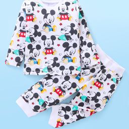 Babyhug Disney Single Jersey Knit Full Sleeves Mickey Mouse Printed Night Suit - White-picture-40