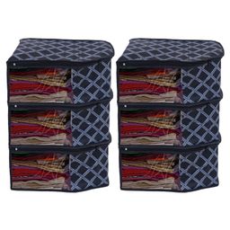 Kuber Industries Check Print Non-Woven Foldable Blouse CoverClothes Cover For Home & Traveling With Transparent Window Pack of 6,Black,-26