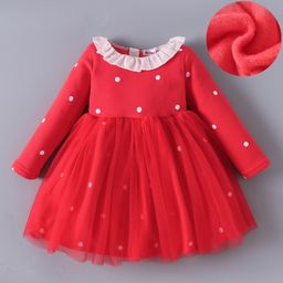 Kookie Kids Full Sleeves Polka Dot Printed Party Frock - Red-image-55