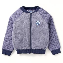 Under Fourteen Only Cotton Full Sleeves Football Patch Detailed Textured Jacket - Navy Blue-image-1