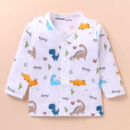 Doreme Interlock Knit Full Sleeves Dino Printed Front Open Vest - White-picture-45
