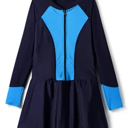 Bosky Swimwear Full Raglan Sleeves Frock Swimsuit with Cut & Sew Design - Blue-picture-11