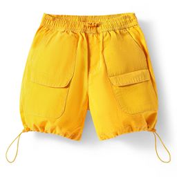 Kookie Kids Cotton Woven Solid Shorts With With Side Toggles - Yellow-image-101