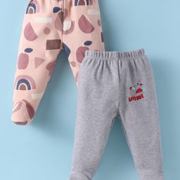 Ben Benny 100% Cotton Knitted Full Length Bootie Leggings with Helicopter Print Pack of 2 - Grey & Peach-image-67