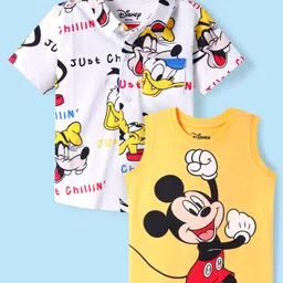 Babyhug Disney Single Jersey Knit Sleeveless T-Shirt & Twoffer Shirt With Mickey Mouse Graphics - Multicolor-picture-17