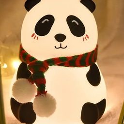 Oskart cozy panda table lamp silicon body, chargable, different color light mode, cute night light, study desk lamp, moon lamp for home décor, bedroom decoration, soft light for relaxation and comfort - White-0