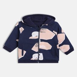 MINI KLUB Cotton Full Sleeves Abstract Printed Hooded Jacket - Navy Blue-image-44